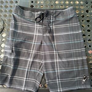 O'Neill Men's Gray Plaid Swim Shorts